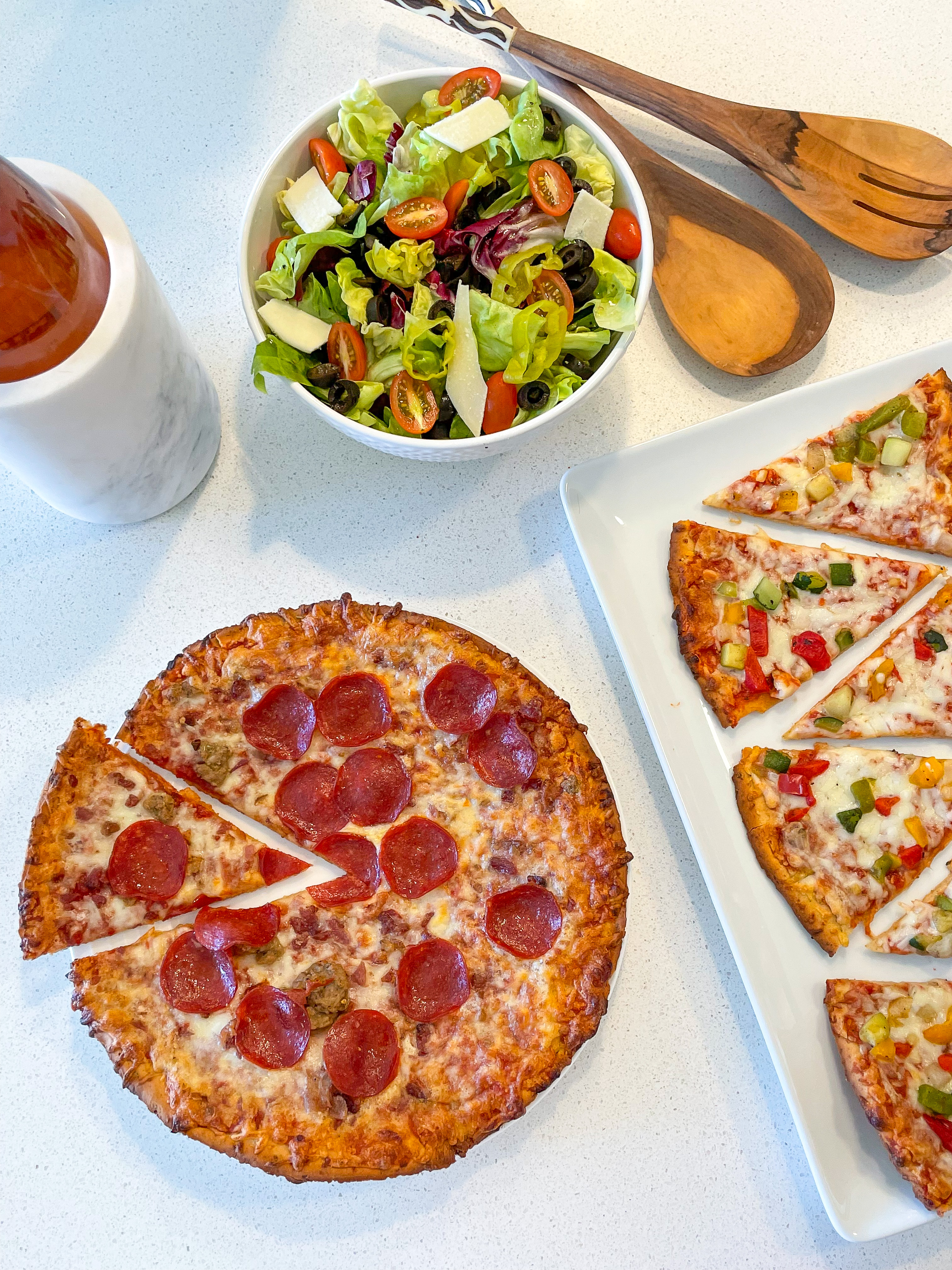 Cauliflower Pizza Date Night with Italian Salad and Rosé